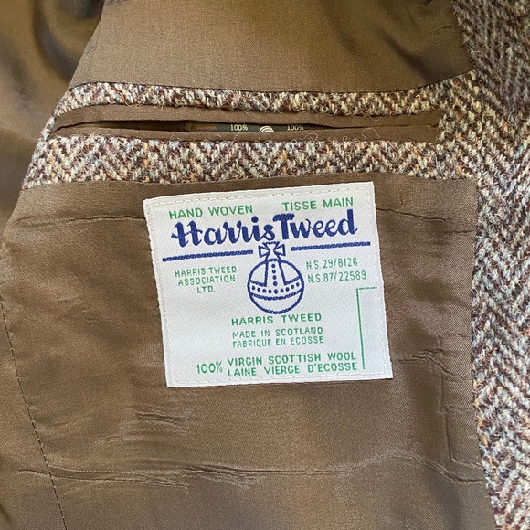 Vintage Harris Tweed Jacket Brown Wool Herringbone Blazer 41 Reg - Picture 9 of 12